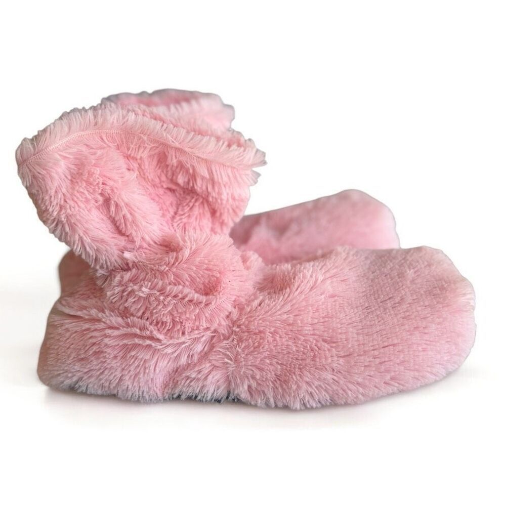Microwavable Heated Slipper Booties Soothing Aromatherapy Cozy Pink Plush Furry